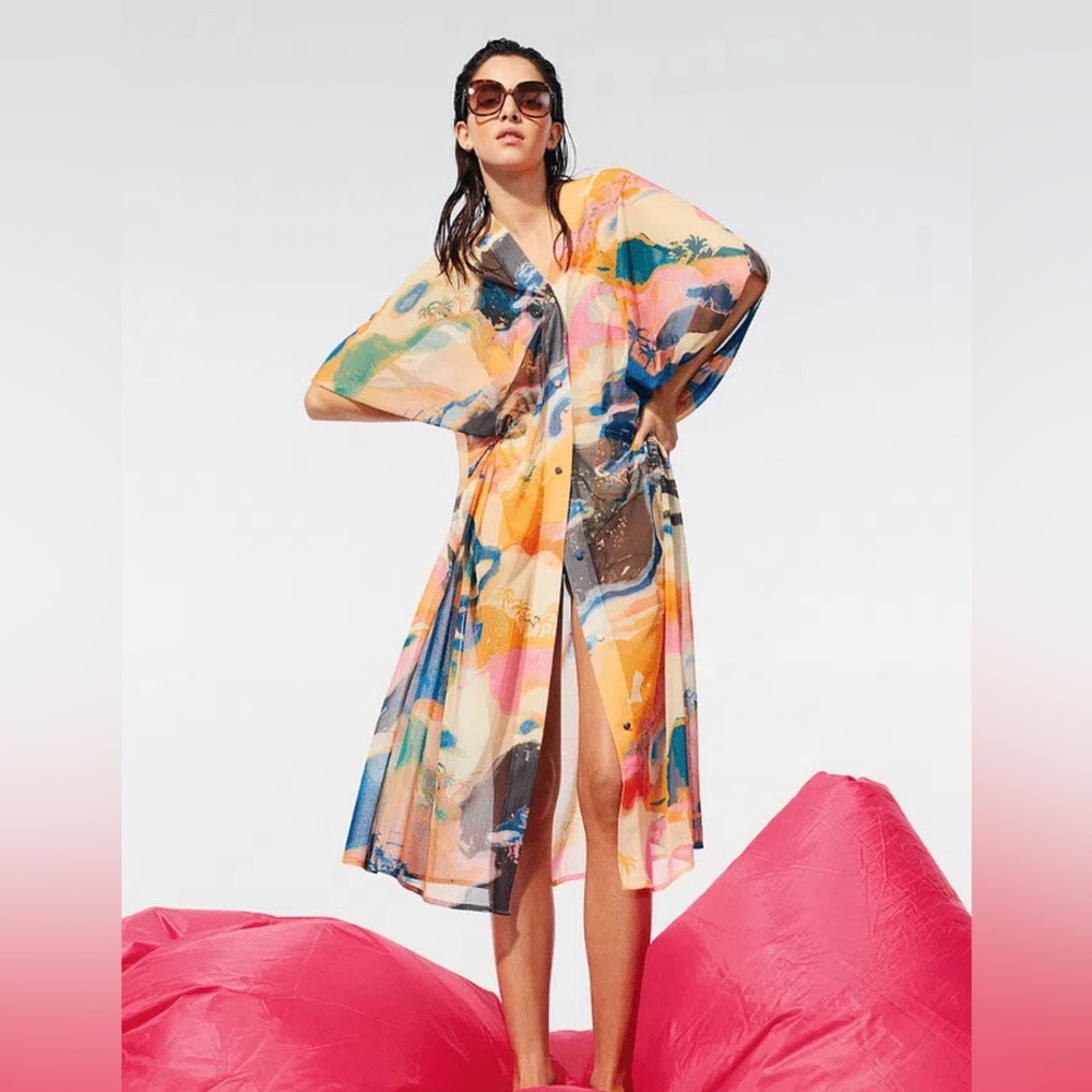 H&M Colorful Swim Cover-Up multi-color kaftan vibrant abstract funky flashy xxl